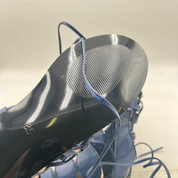 YDN Blue Ankle High Gladiator Sandals for Women Lace up Open toe Flats Zips Shoe - Picture 6 of 8